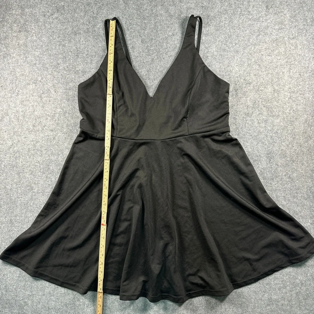Fancyinn Women V-Neck Skater Dress XL Black Stretch Sleeveless Mini